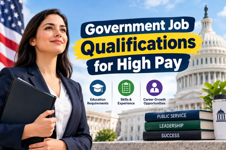 Government job qualifications for high pay, including education requirements, skills, and career growth opportunities.